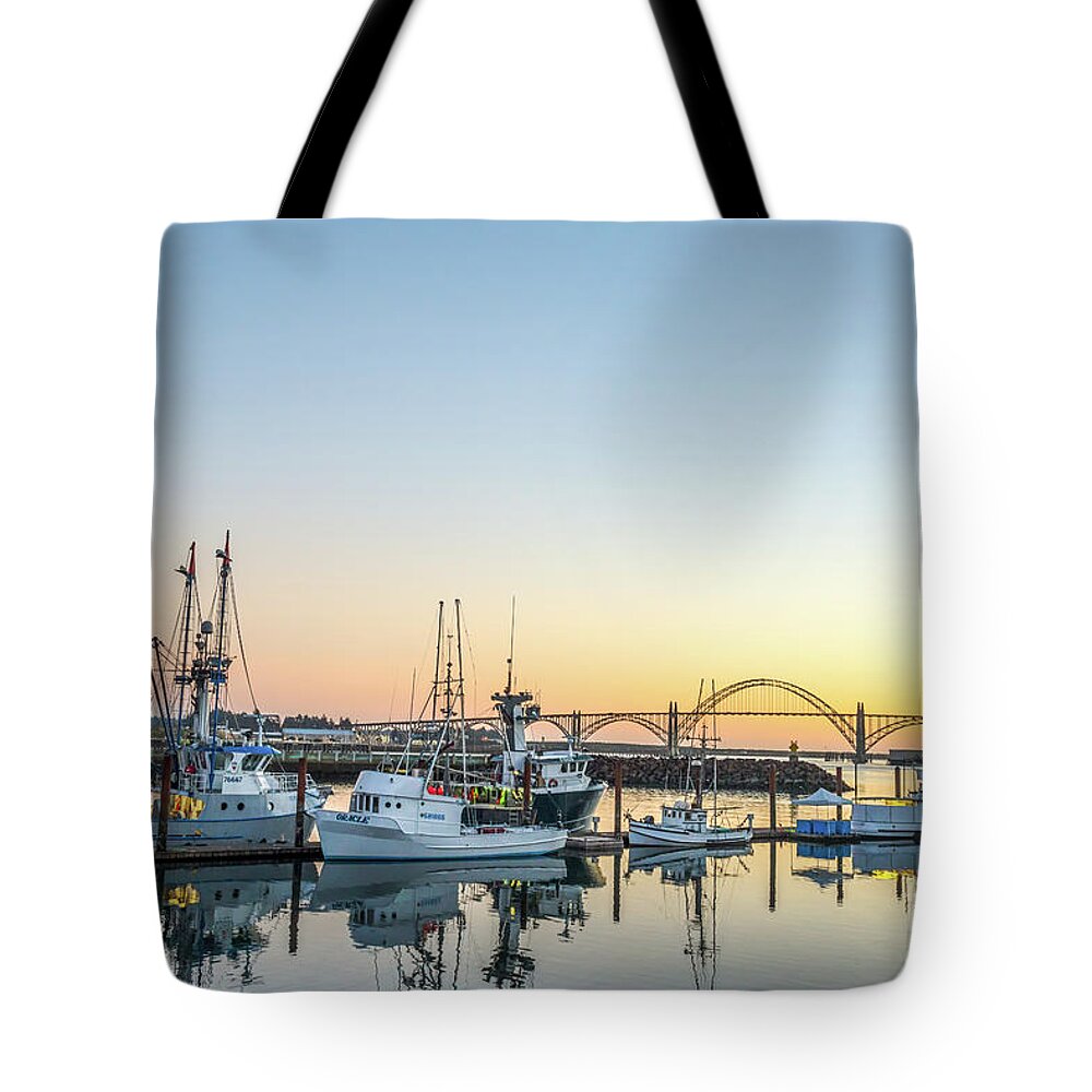 Tuna Boat Tote Bag featuring the photograph Tuna boats resting for the night by Paul Quinn