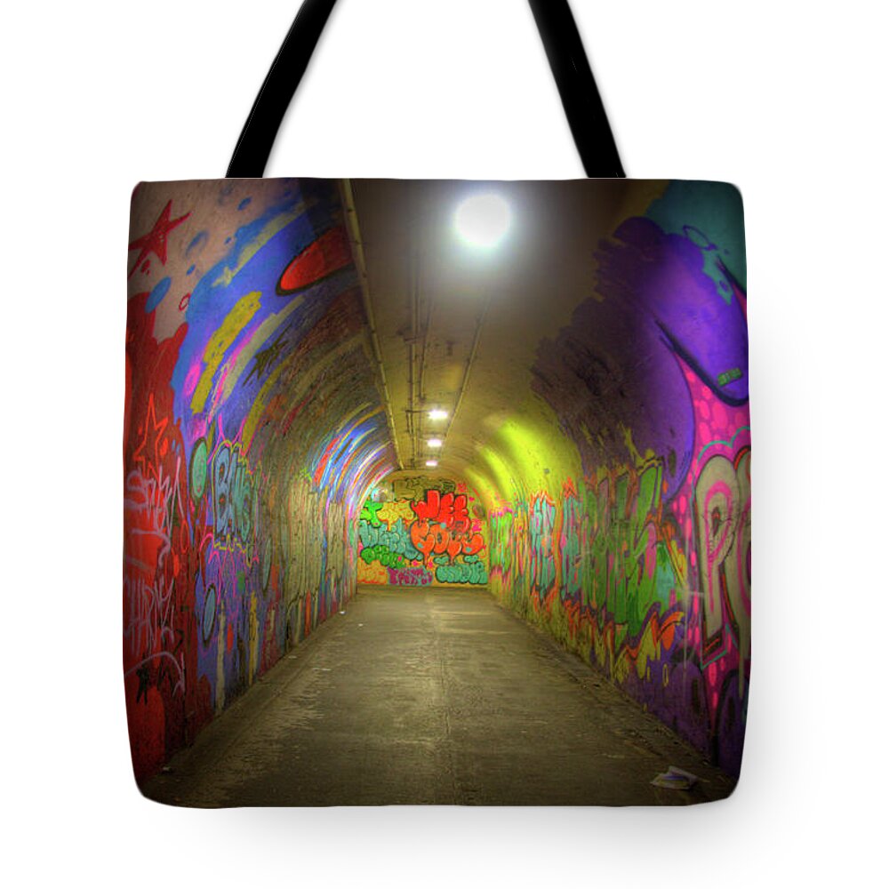 New York Tote Bag featuring the photograph Tunnel Graffiti by Mark Andrew Thomas
