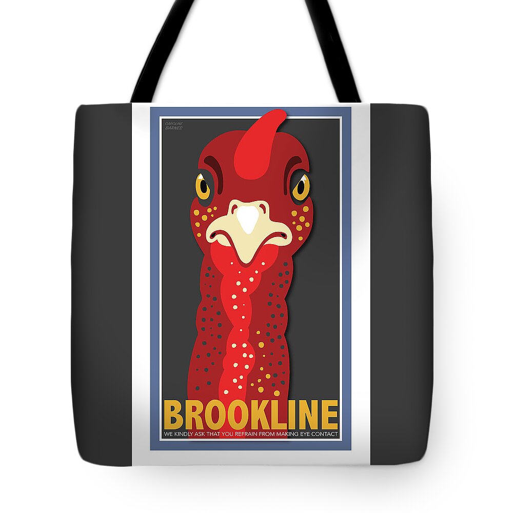Brookline Turkeys Tote Bag featuring the digital art Turkey Stare by Caroline Barnes