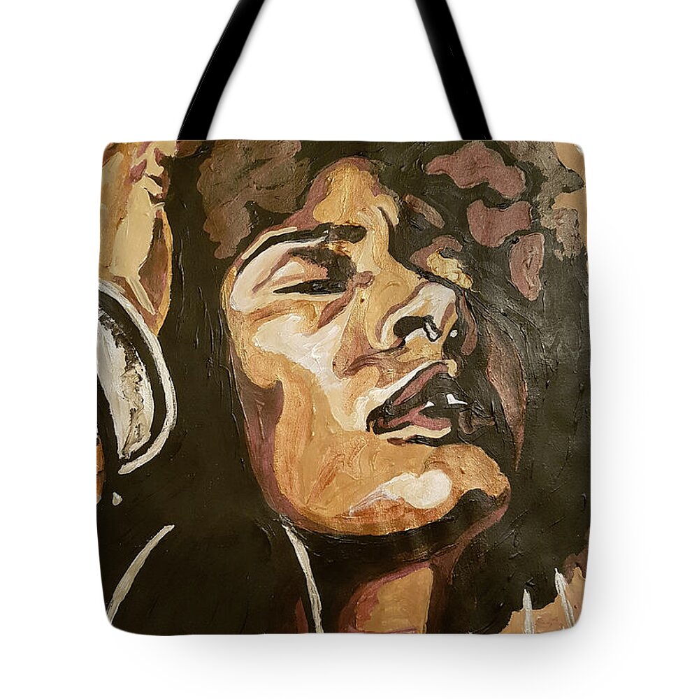 Black Woman Tote Bag featuring the painting Turn Up The Quiet by Rachel Natalie Rawlins