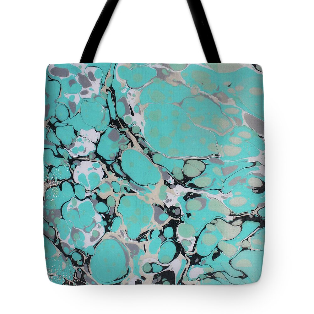 Water Marbling Tote Bag featuring the painting Turquoise and Black Battal by Daniela Easter