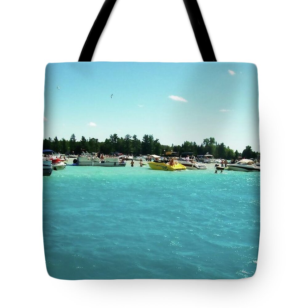 Michigan Tote Bag featuring the photograph Turquoise Waters at the Torch Lake Sandbar by Michelle Calkins