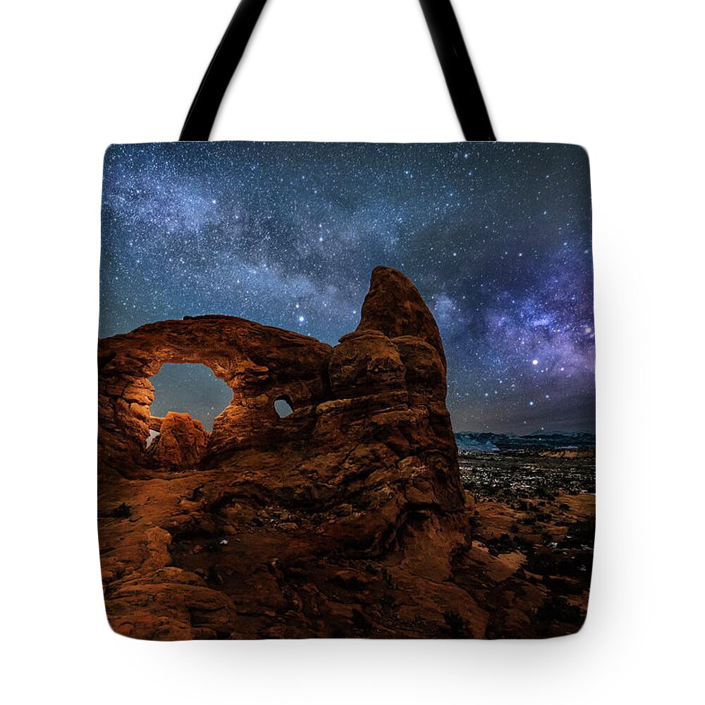 Turret Arch Tote Bag featuring the photograph Turret Arch Under the Milky Way by Michael Ash