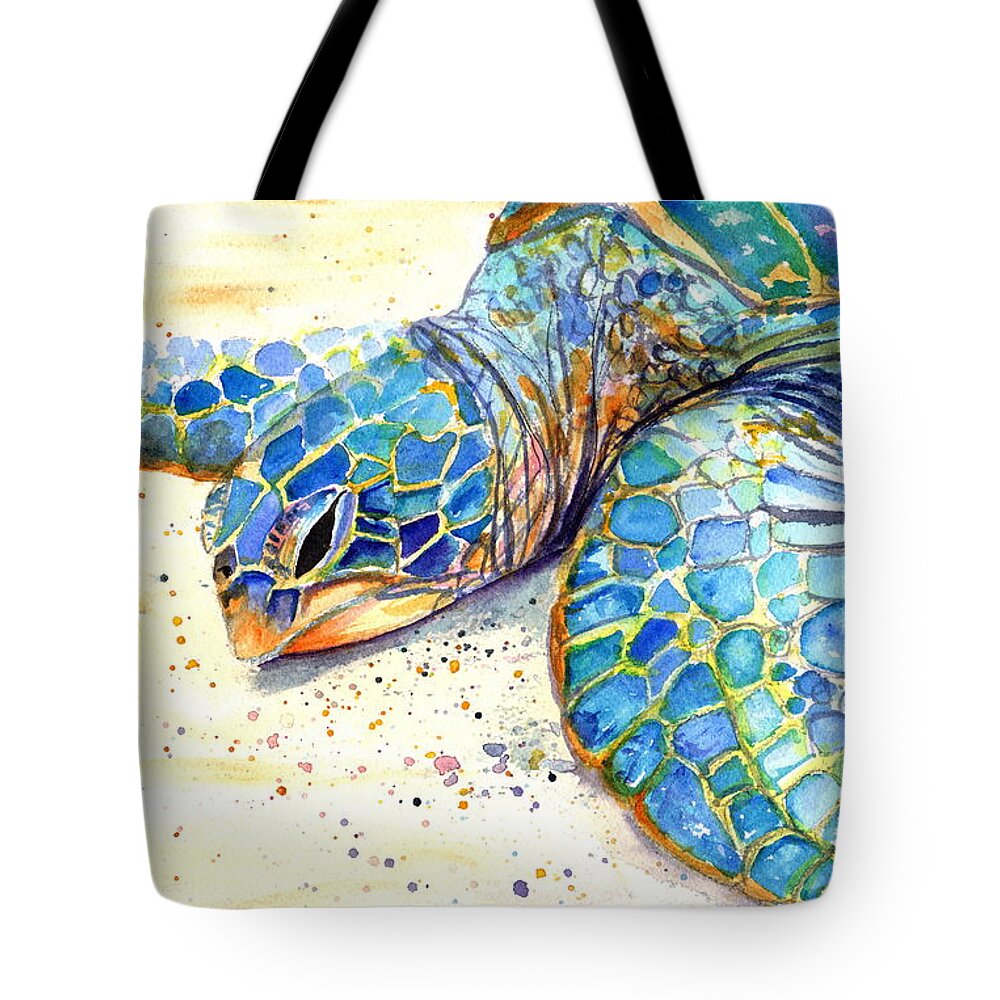 Turtle Tote Bag featuring the painting Turtle at Poipu Beach 4 by Marionette Taboniar