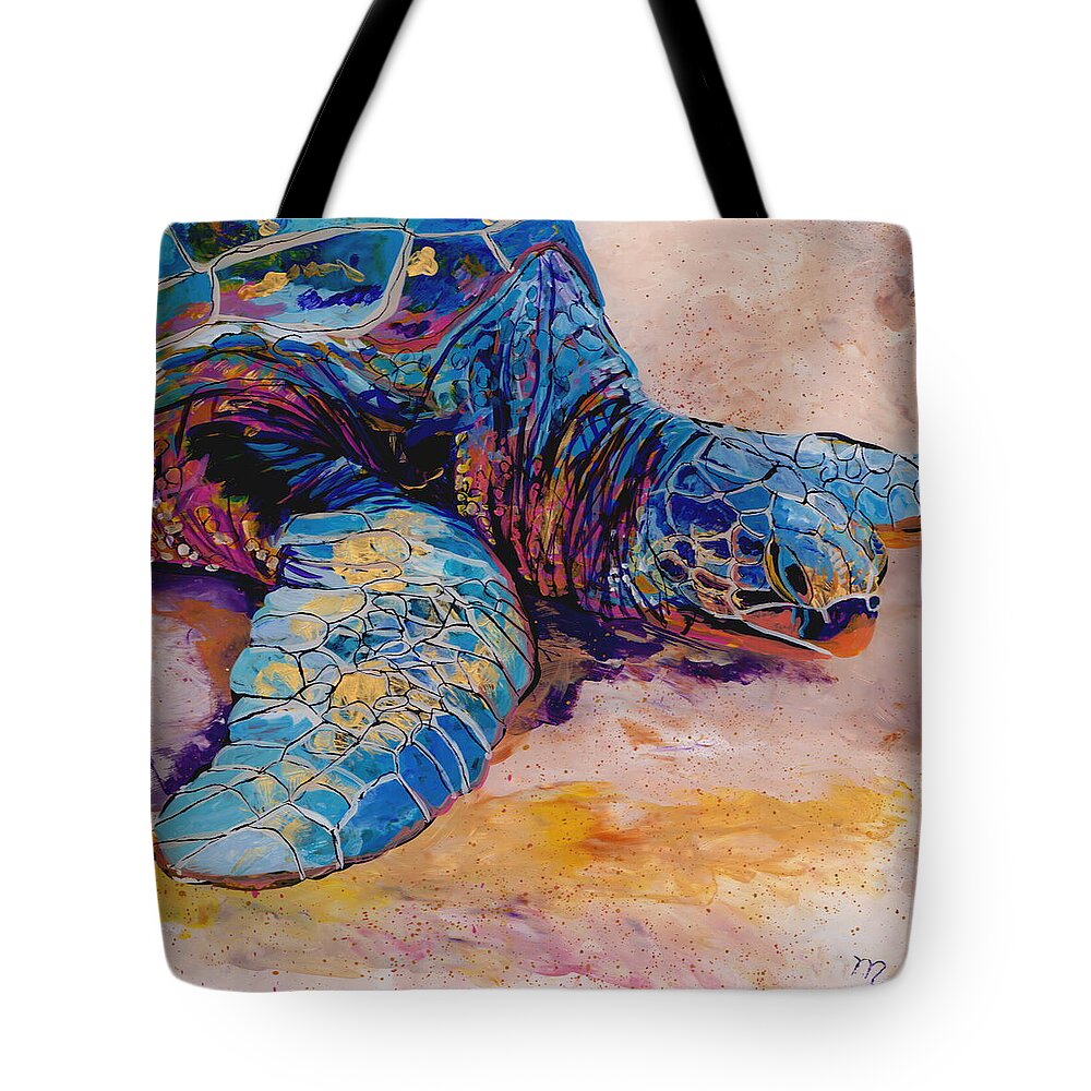 Turtle Painting Tote Bag featuring the painting Turtle at Poipu Beach 6 by Marionette Taboniar