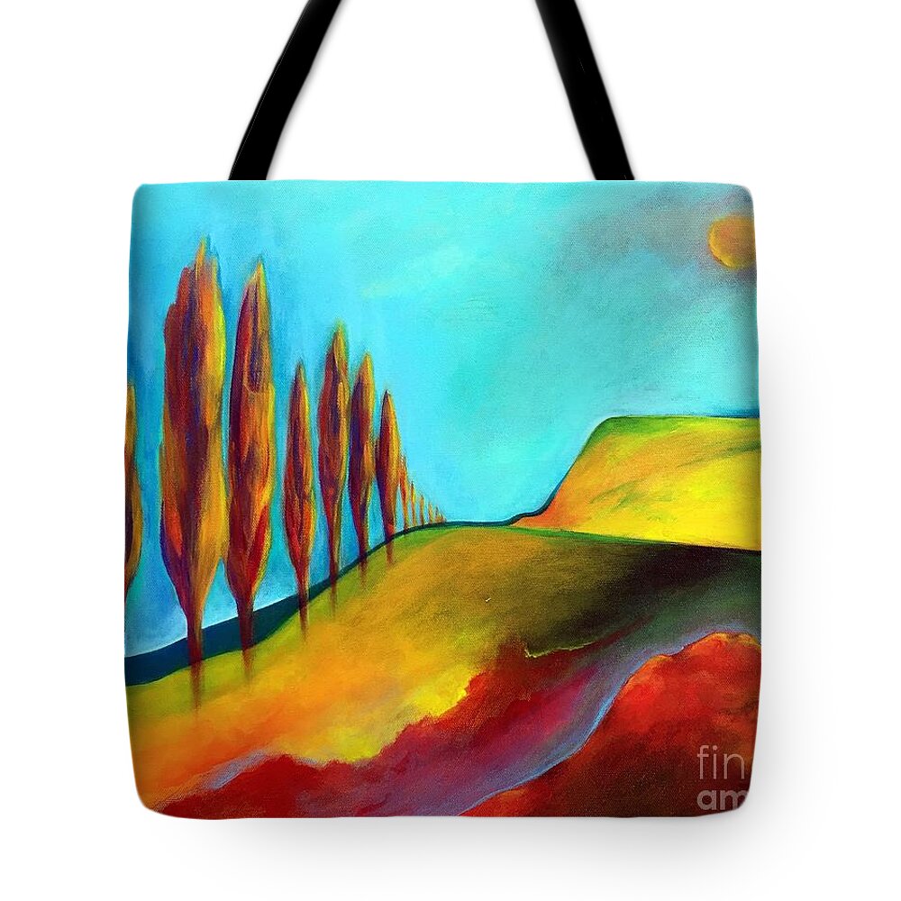 Landscape Tote Bag featuring the painting Tuscan Sentinels by Elizabeth Fontaine-Barr