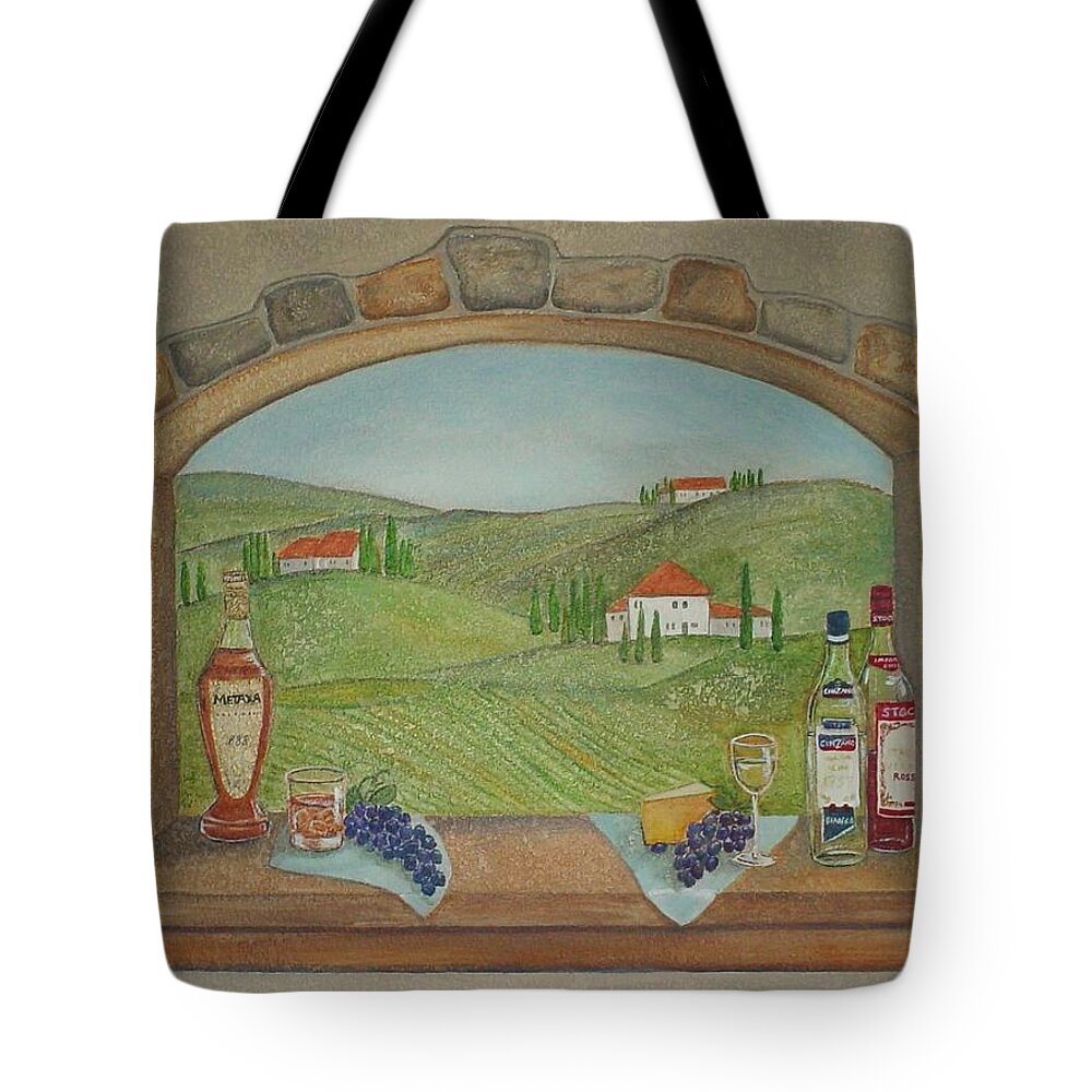 Mural Tote Bag featuring the painting Tuscan Window View by Anita Burgermeister