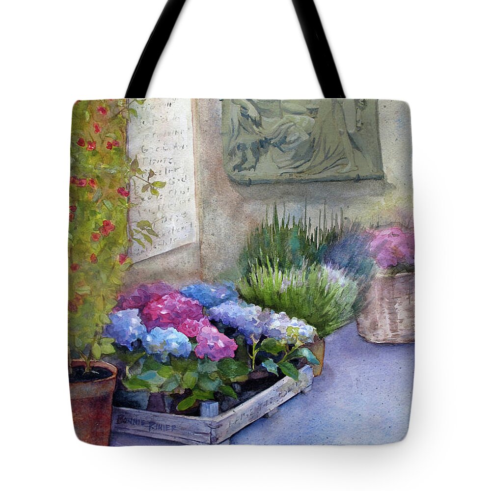Tuscany Tote Bag featuring the mixed media Tuscany Florist by Bonnie Rinier