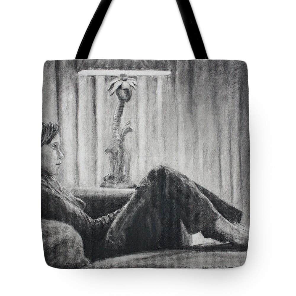 Young Girl Tote Bag featuring the drawing TV Trance by Rachel Bochnia