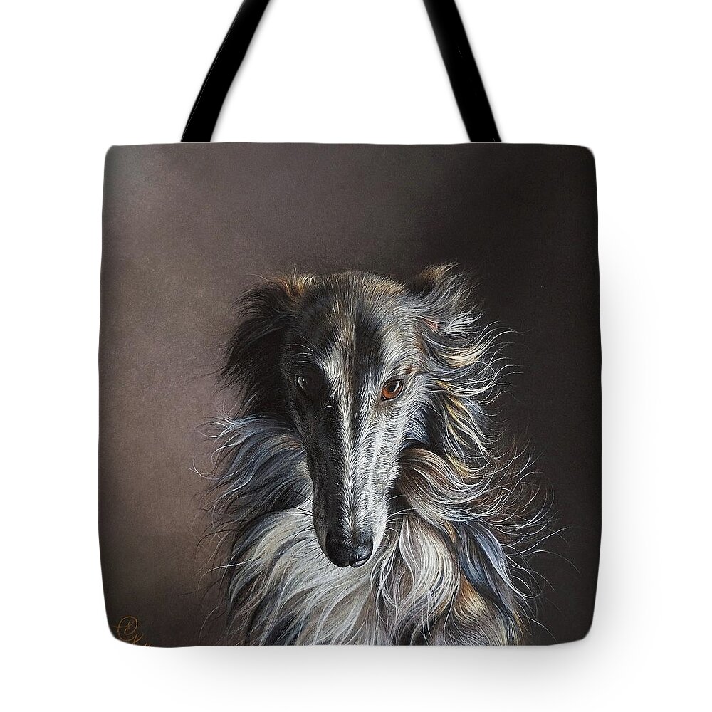 Dog Tote Bag featuring the drawing Twilight angel by Elena Kolotusha