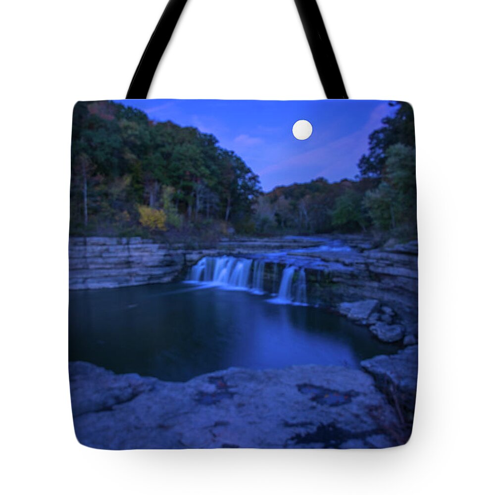 Twilight Tote Bag featuring the photograph Twilight Super Moon Cataract Falls by Randall Branham