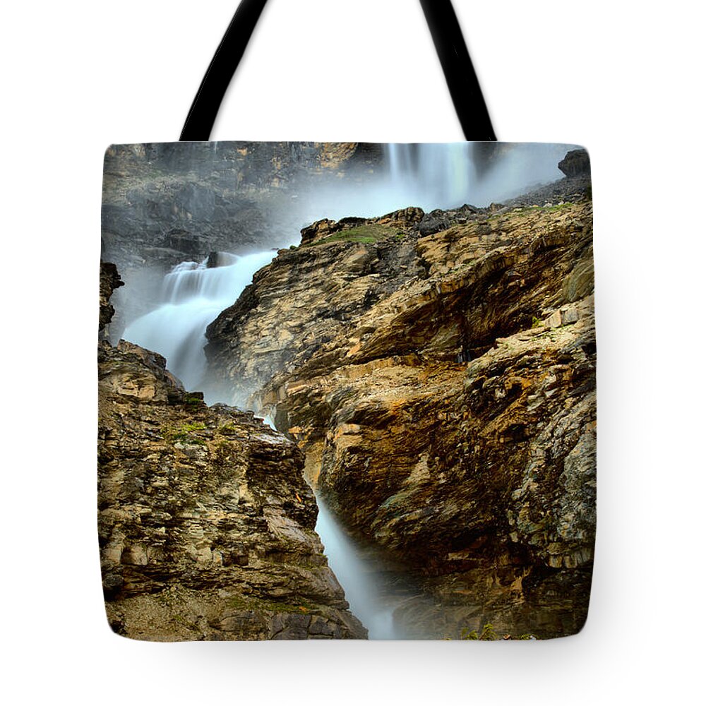 Twin Falls Tote Bag featuring the photograph Twin Falls At Yoho by Adam Jewell