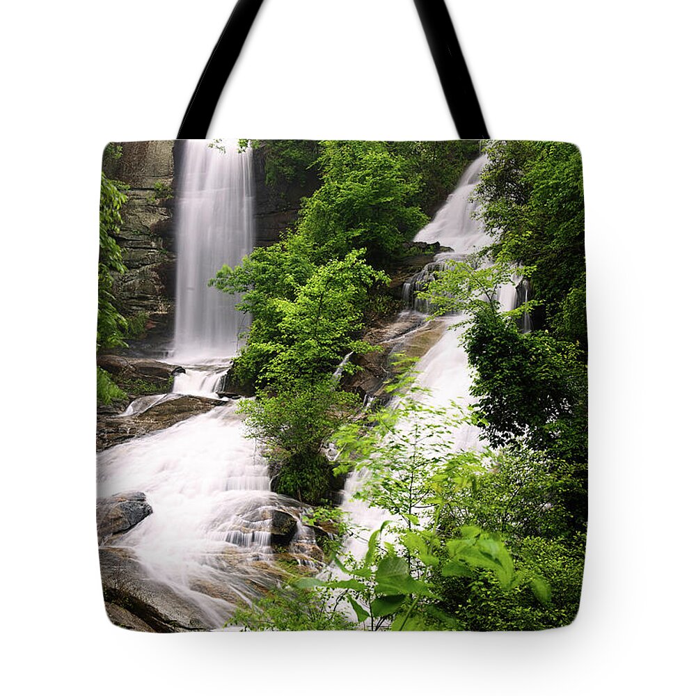 Waterfall Tote Bag featuring the photograph Twin Falls by Nicki McManus