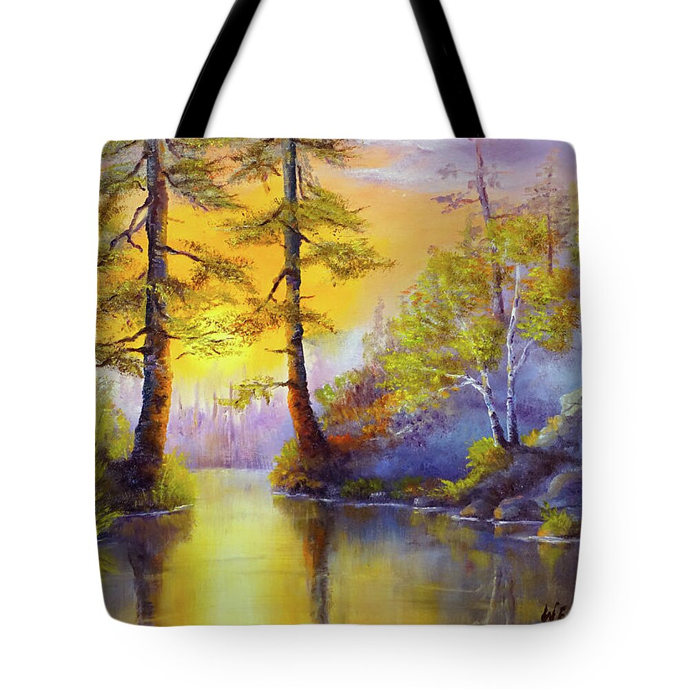 Landscape Tote Bag featuring the painting Twin Pines by Wayne Enslow