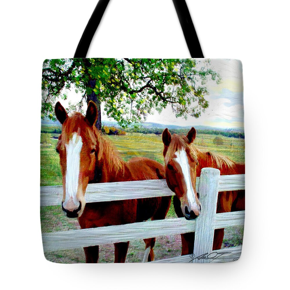 Horses Tote Bag featuring the painting Twin Ponies by Dale Turner