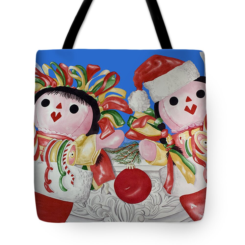 Christmas Cards Tote Bag featuring the painting Twin Stockings by Kandyce Waltensperger