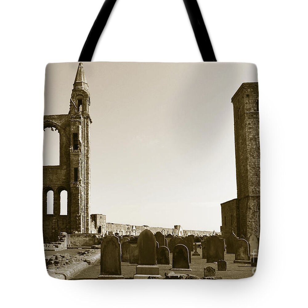 Twin Turrets And St. Rule's Tower Tote Bag featuring the photograph Twin turrets and St. Rule's tower by Elena Perelman