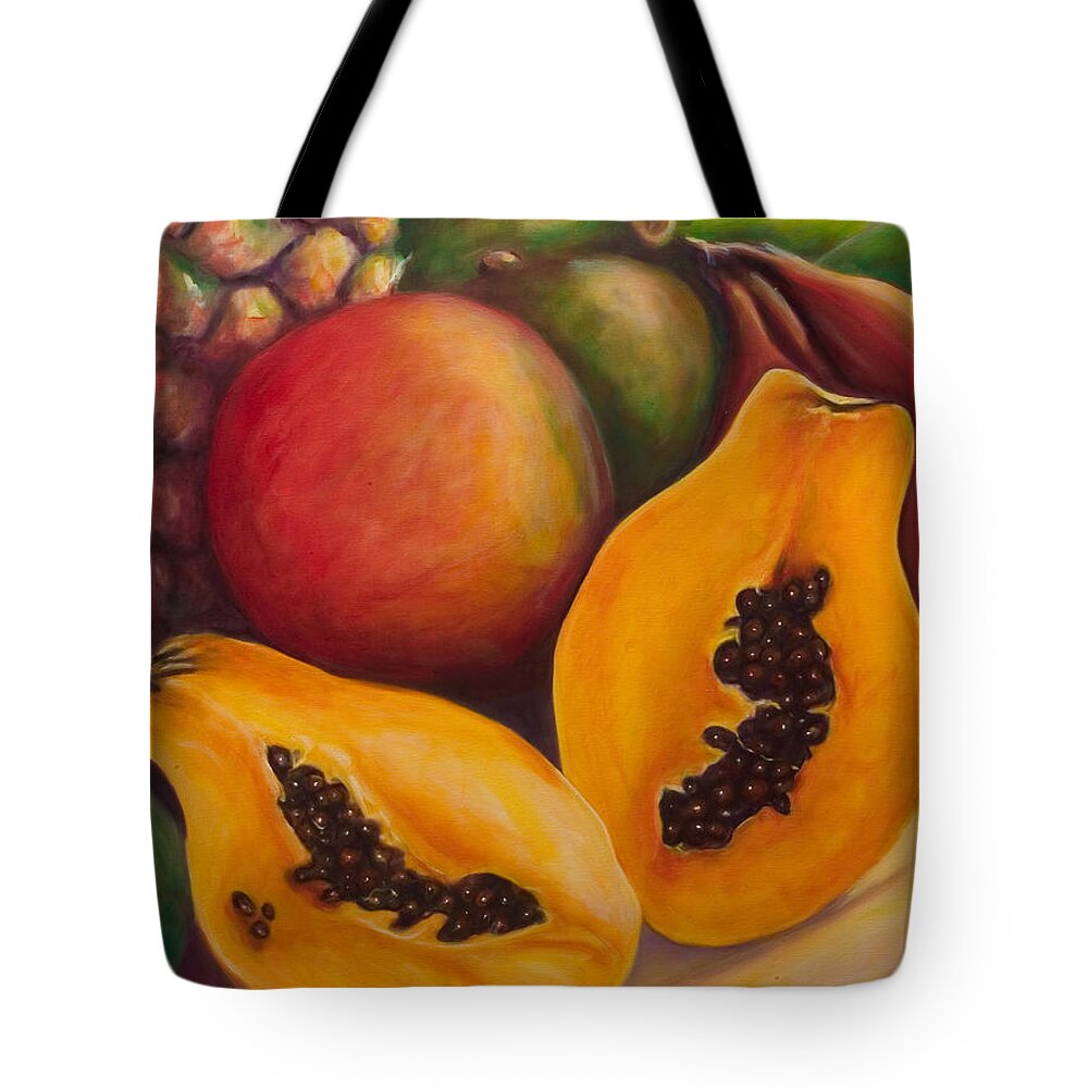 Papaya Tote Bag featuring the painting Twins by Shannon Grissom