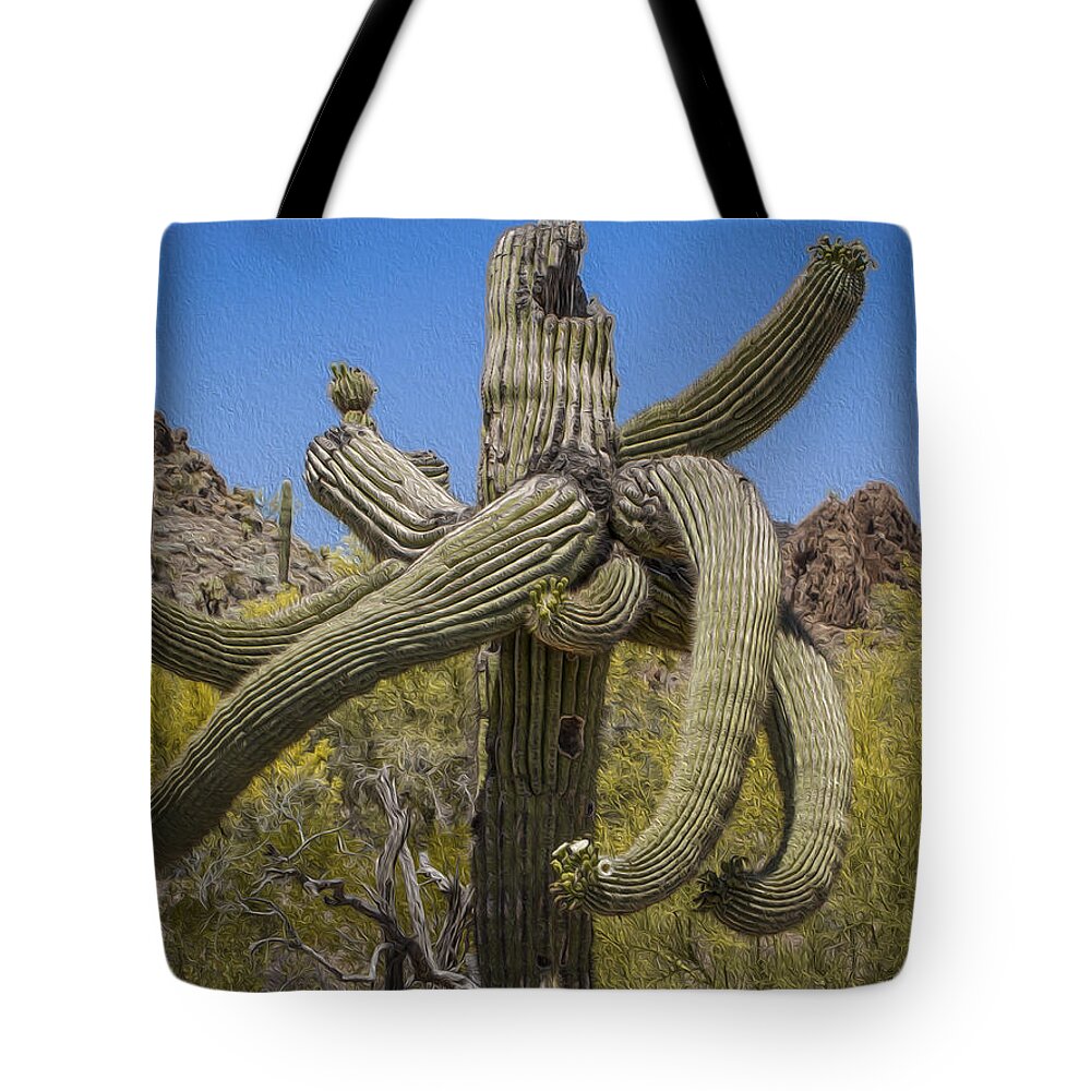 Jean Noren Tote Bag featuring the photograph Twisted Saguaro by Jean Noren