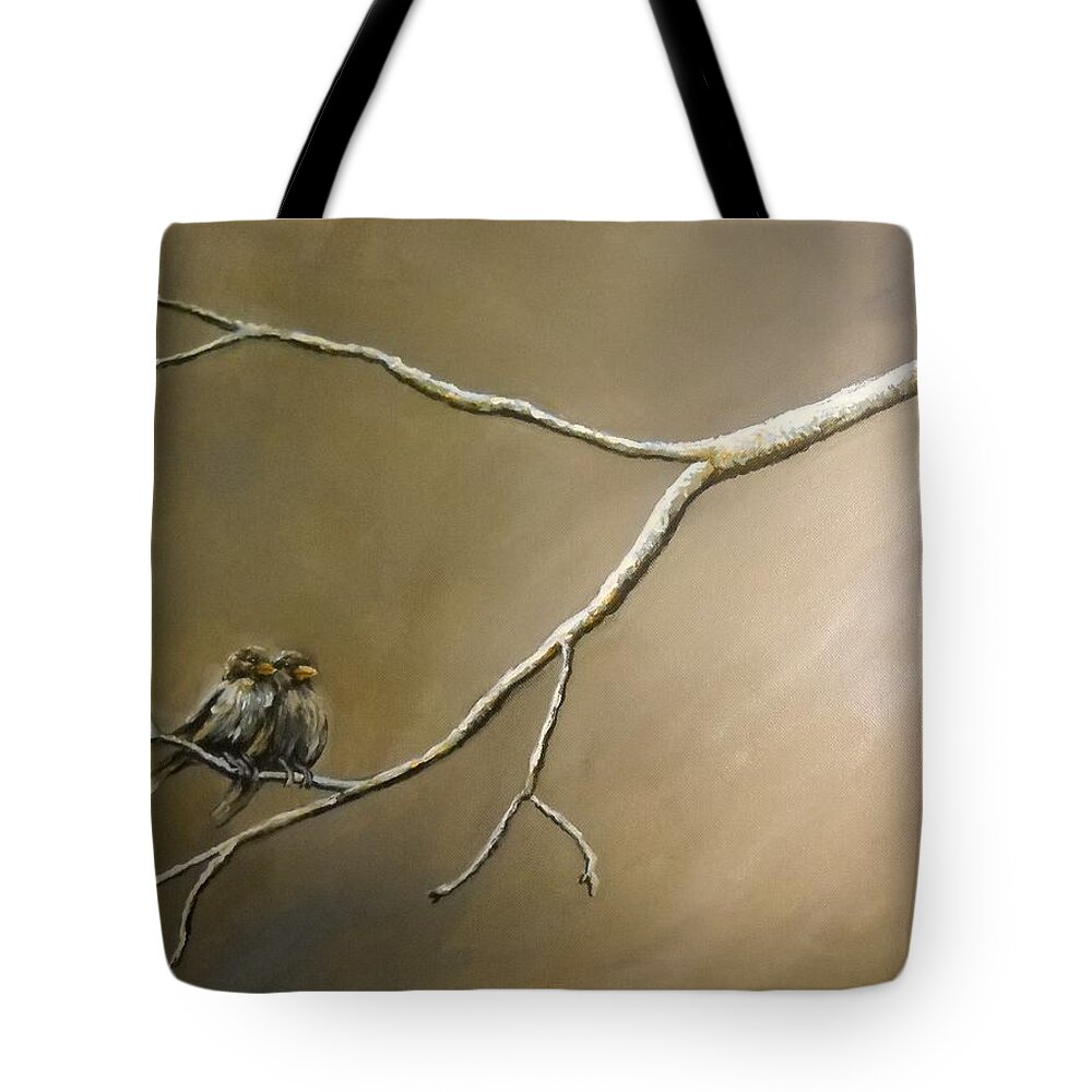 Birds Tote Bag featuring the painting Two Birds on a Branch by Cami Lee