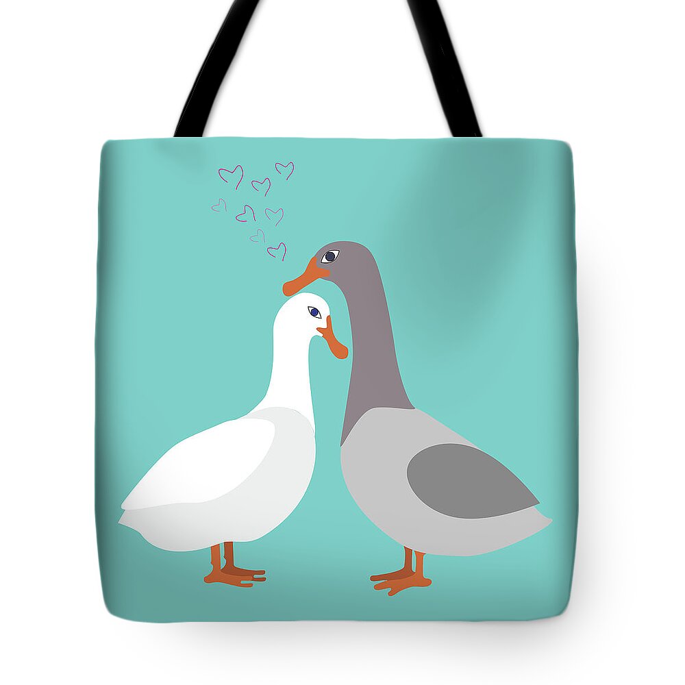 Marina Usmanskaya Tote Bag featuring the digital art Two ducks in love by Marina Usmanskaya