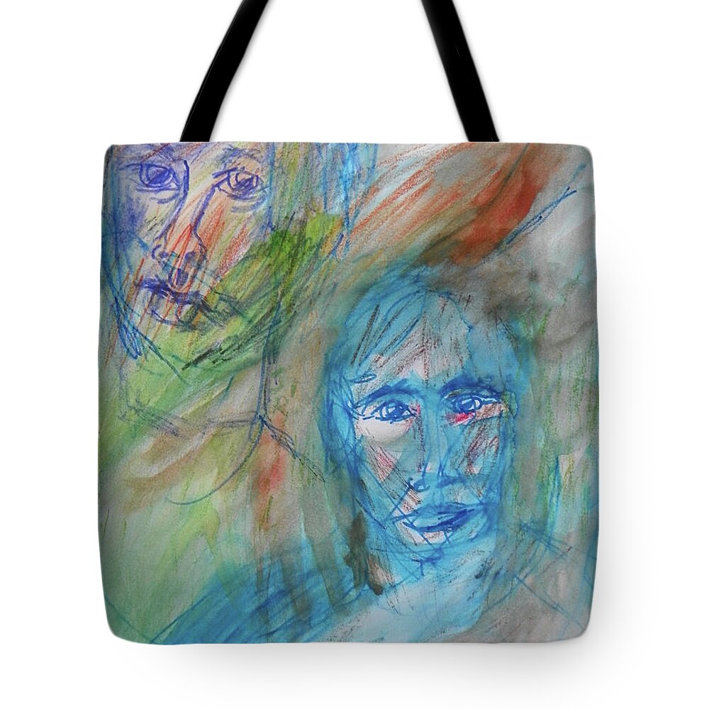 Abstract Tote Bag featuring the painting Two Faces by Judith Redman