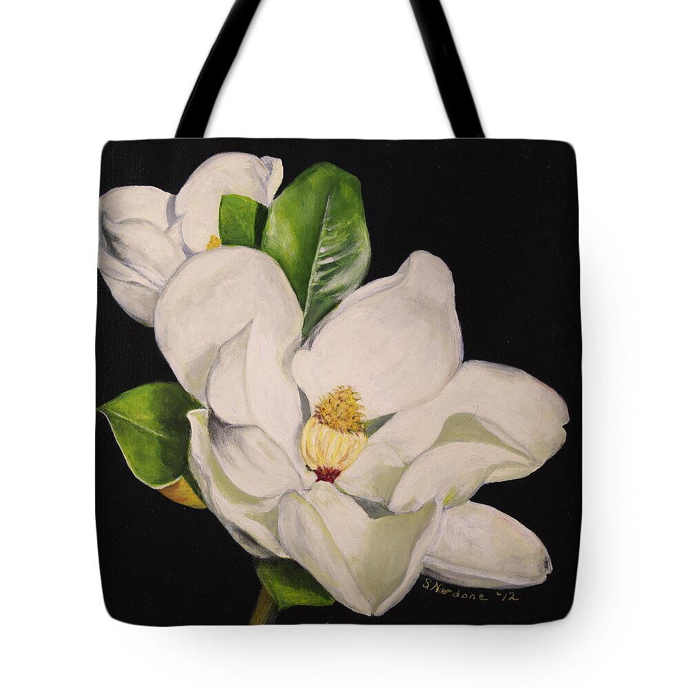 Magnolia Tote Bag featuring the painting Two Magnolias by Sandra Nardone