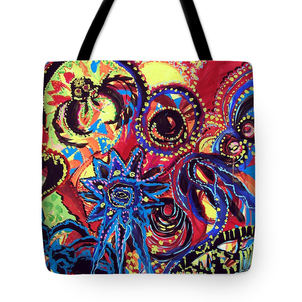 Abstract Tote Bag featuring the painting Elements Of Creation by Marina Petro