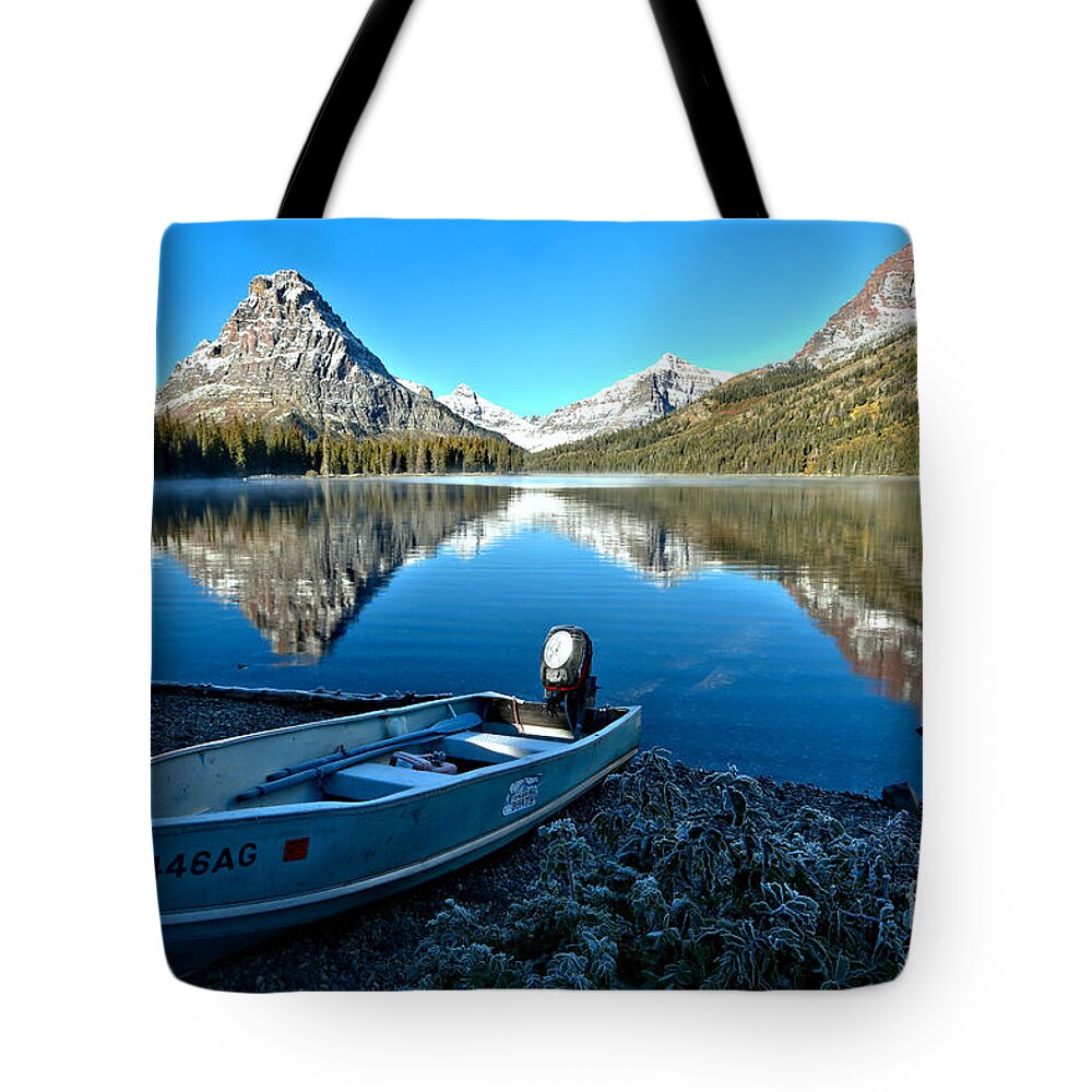  Tote Bag featuring the photograph Two Medicine Motorboat by Adam Jewell