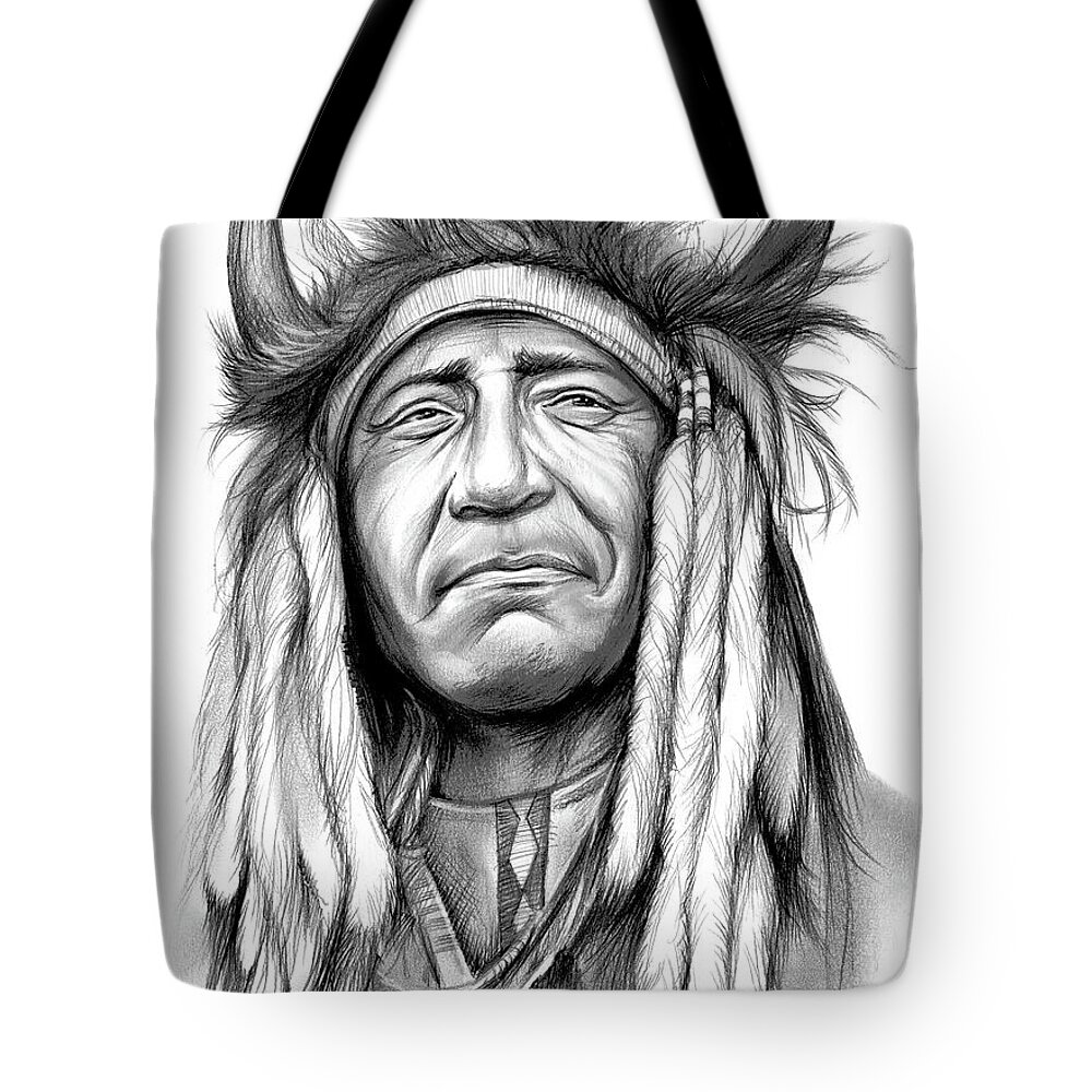 Cheyenne Tote Bag featuring the drawing Two Moons by Greg Joens