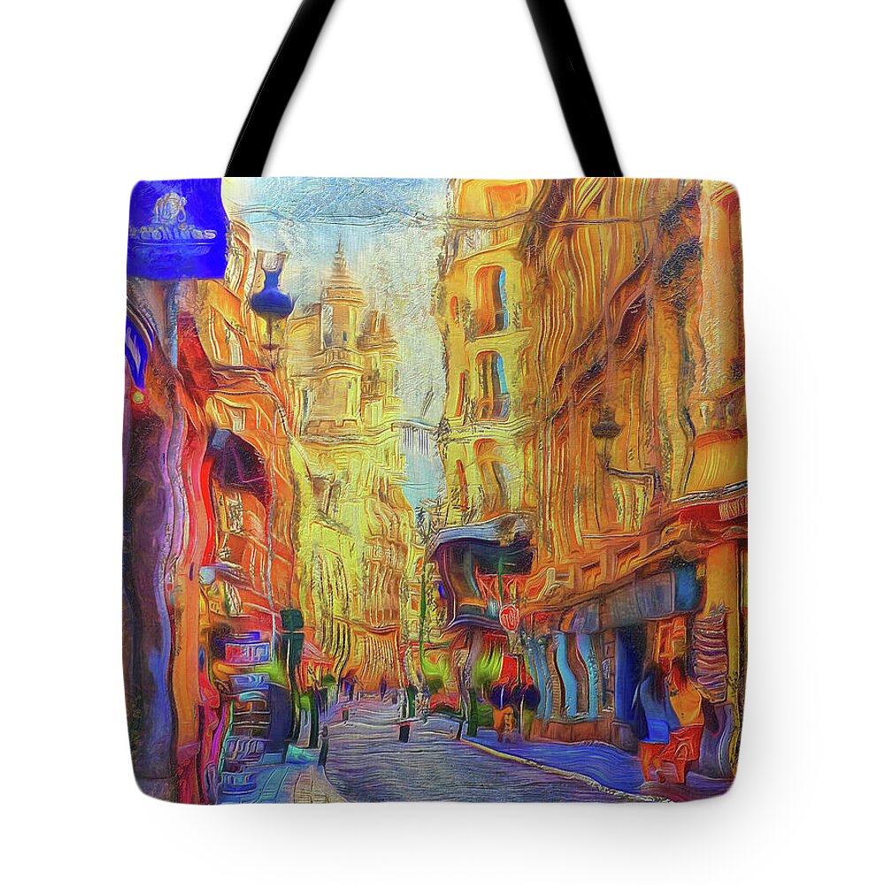  Tote Bag featuring the digital art Two nights in Brussels 12 - Distant Spires by Leigh Kemp