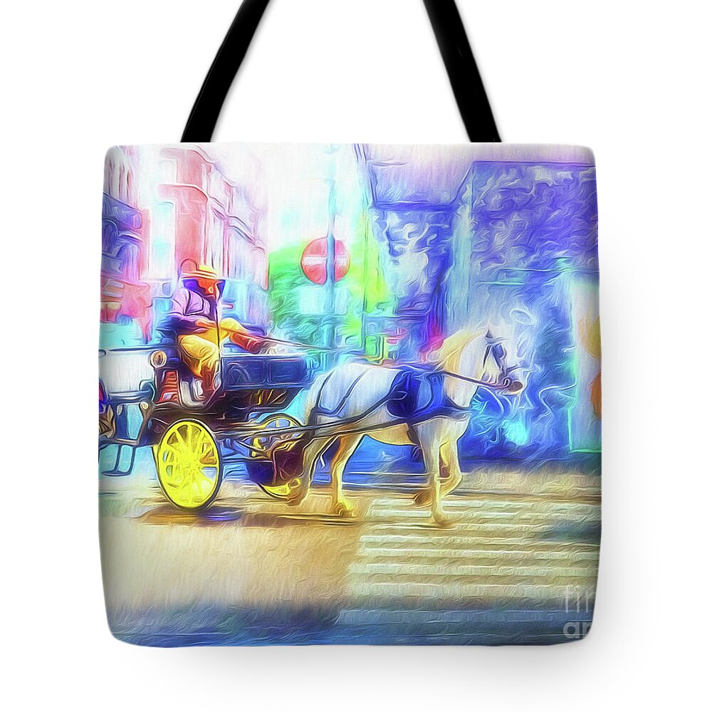  Tote Bag featuring the digital art Two Nights in Brussels 9 - One Horse-Powered by Leigh Kemp
