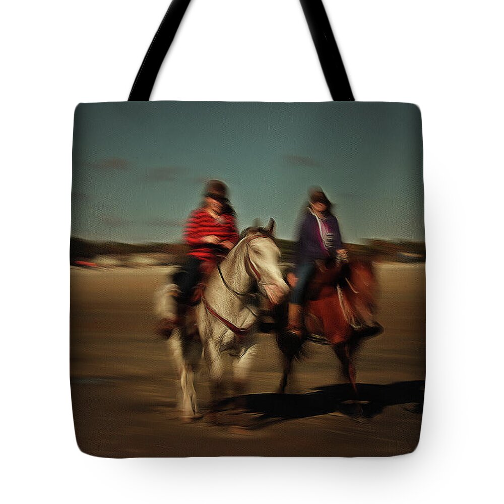 Horses Tote Bag featuring the photograph Two on the Road by Aleksander Rotner