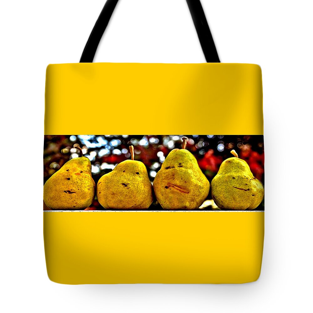 Panoramic Tote Bag featuring the photograph Two Pairs Four Pears by DJ Florek