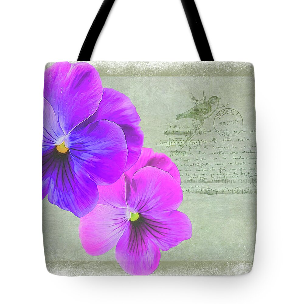 Pink Tote Bag featuring the photograph Two Pansies by Cathy Kovarik