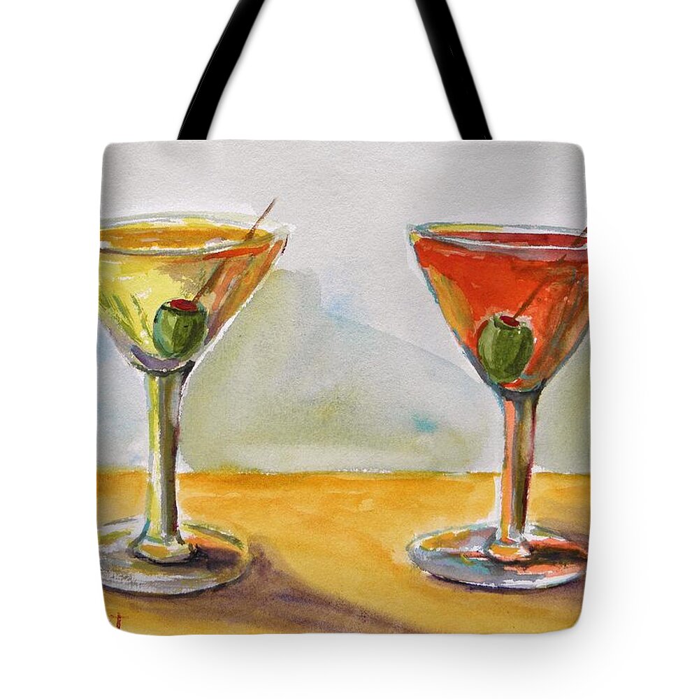 Olives Tote Bag featuring the painting Two Perfect Martinis by John Williams