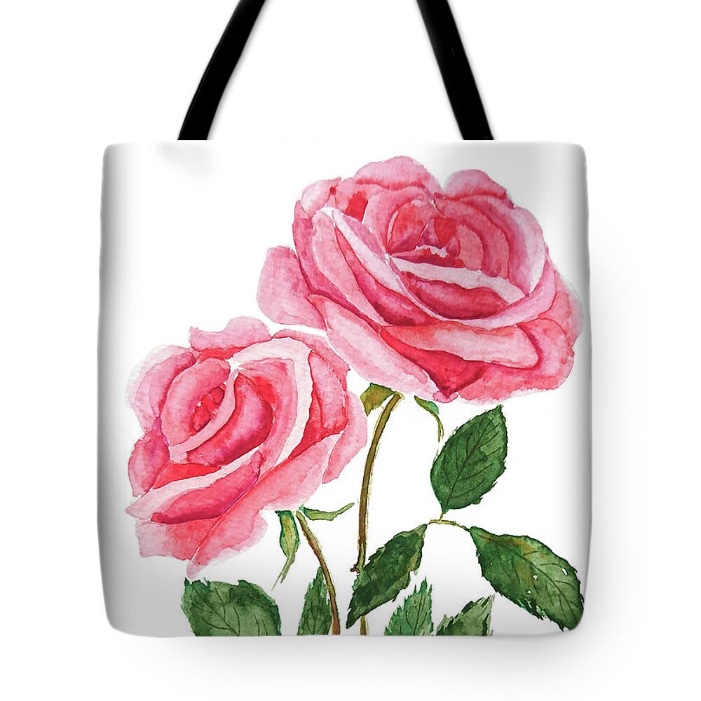 Two Pink Roses Watercolor Tote Bag