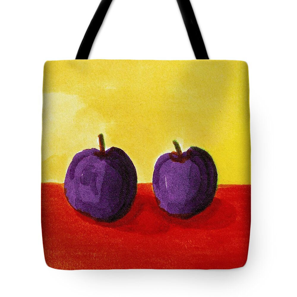 Yellow Tote Bag featuring the painting Two Plums by Michelle Calkins