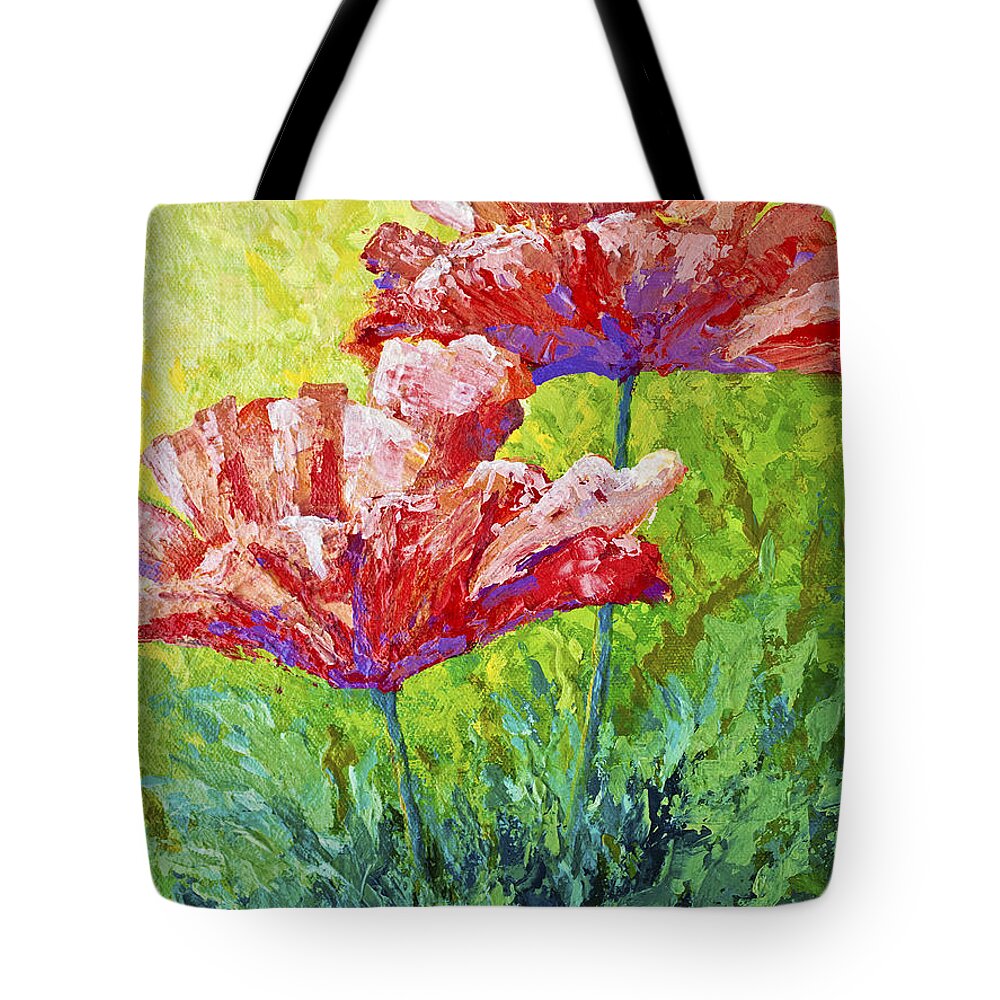 New From My Floral And Nature Collection! Tote Bag featuring the painting Two Red Poppies by Marion Rose