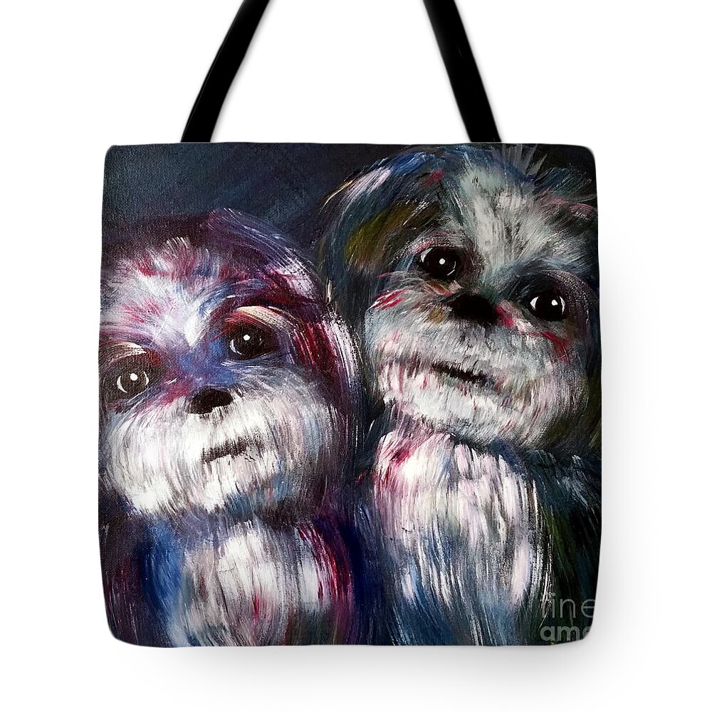 Dogs Tote Bag featuring the painting Two Shih Tzus by Deb Arndt