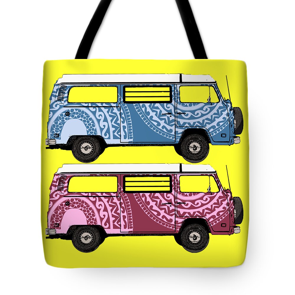 Two Tote Bag featuring the digital art Two VW Vans by Piotr Dulski