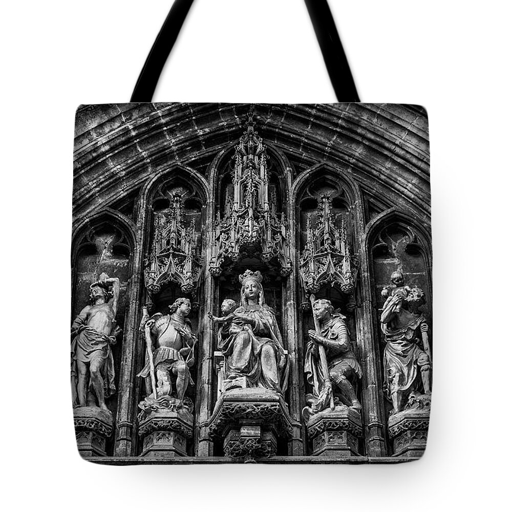 Blessed Tote Bag featuring the photograph Tympanum from Notre Dame du Sablon by Pablo Lopez