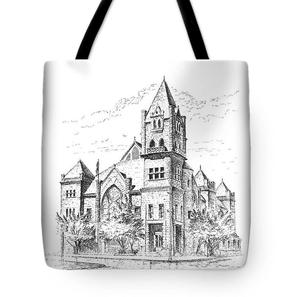 Tyrrell Historical Library Tote Bag featuring the drawing Tyrrell Historical Library by Randy Welborn