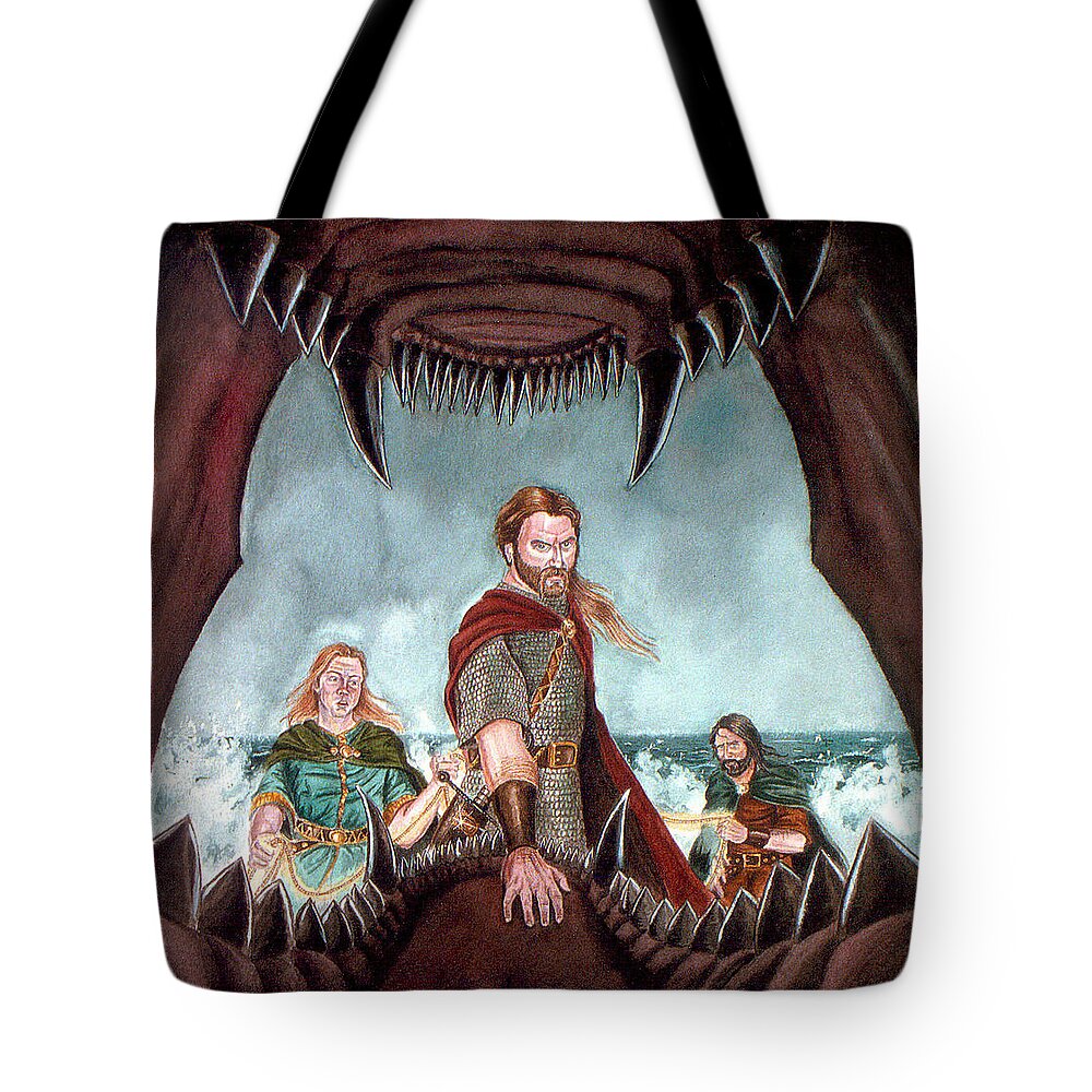 Viking Tote Bag featuring the painting Tyr's Challenge by Norman Klein