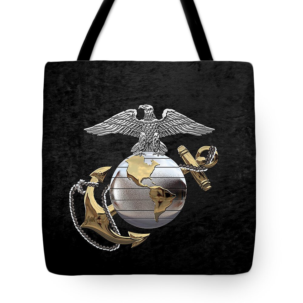 'usmc' Collection By Serge Averbukh Tote Bag featuring the digital art U S M C Eagle Globe and Anchor - C O and Warrant Officer E G A over Black Velvet by Serge Averbukh