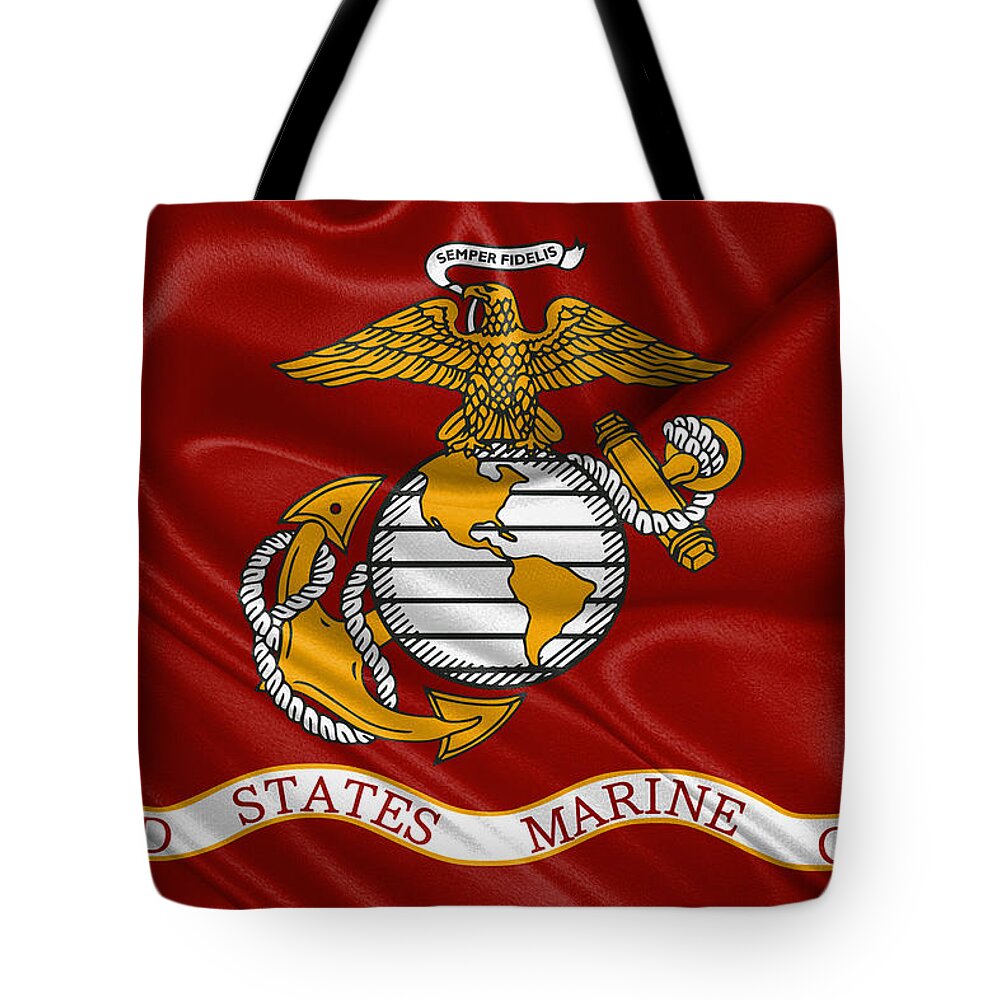 'usmc' Collection By Serge Averbukh Tote Bag featuring the digital art U. S. Marines - U S M C Corps Flag by Serge Averbukh