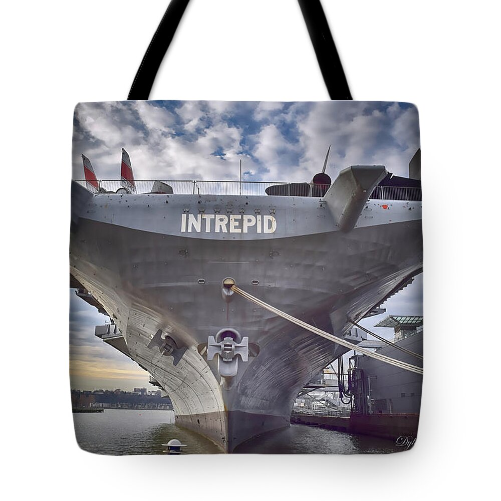 Intrepid Tote Bag featuring the photograph U S S INTREPID's BOW by Dyle Warren