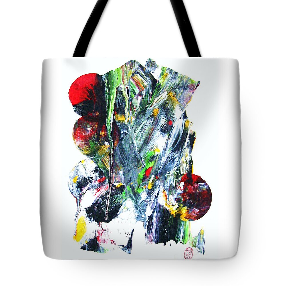 Abstract Tote Bag featuring the painting Uchu dezain by Thea Recuerdo