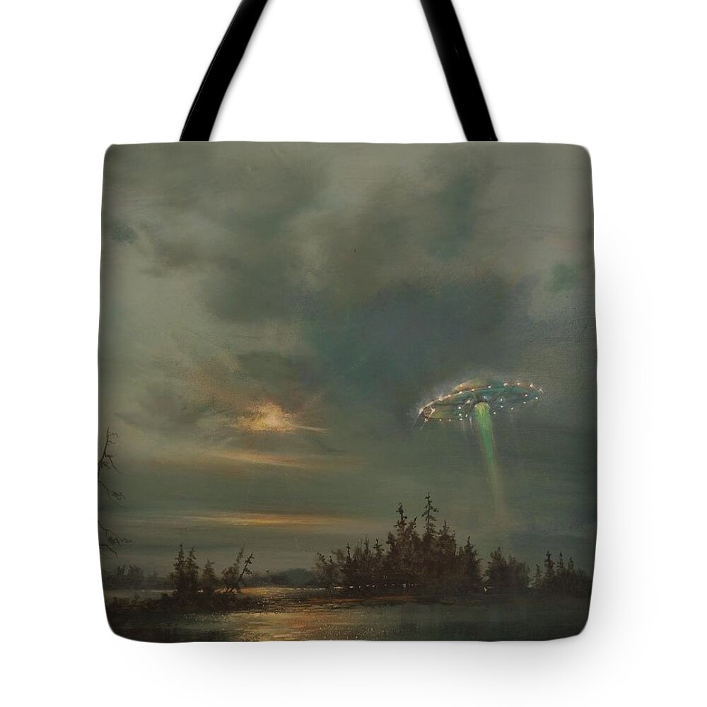Ufo Tote Bag featuring the painting UFO Northern Exposure by Tom Shropshire