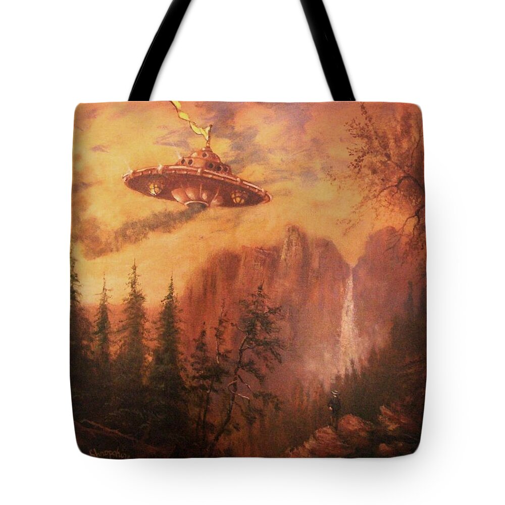 Landscape Tote Bag featuring the painting UFO Sighting by Tom Shropshire